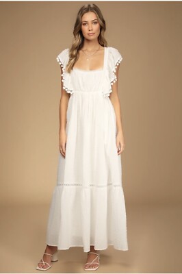 lulus boho wedding dress Lulus Chasing Summer White Swiss Dot Tie Back Maxi Dress XS NWT Boho Wedding