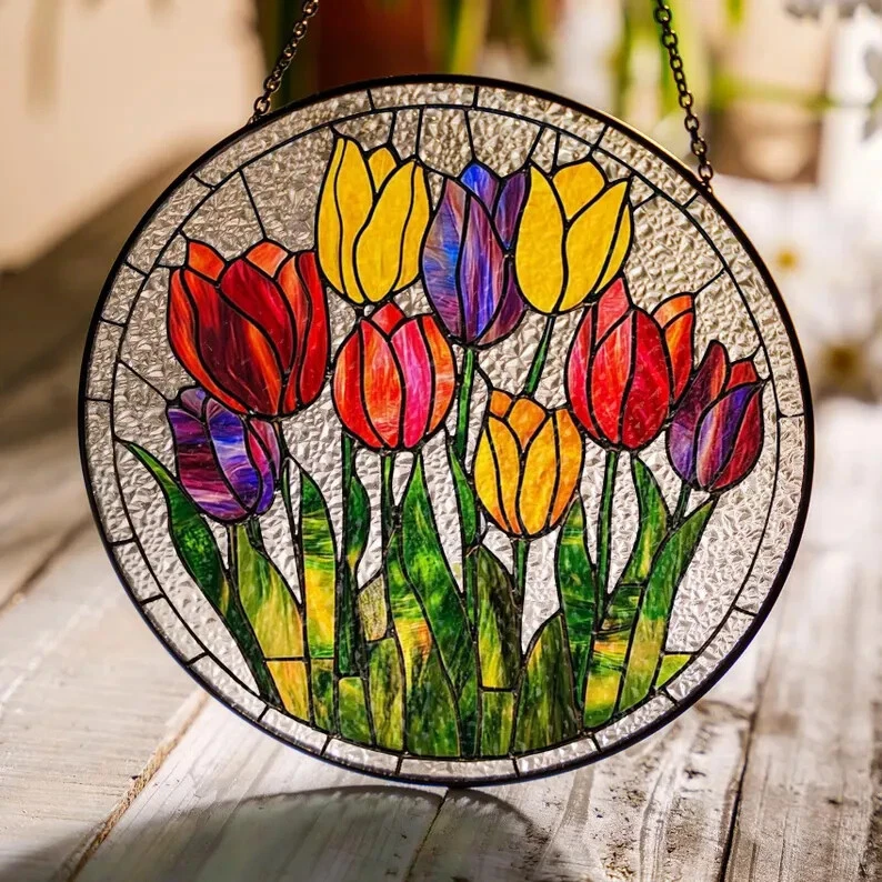 Tulips Stained Glass Suncatcher Window Hanging Decor