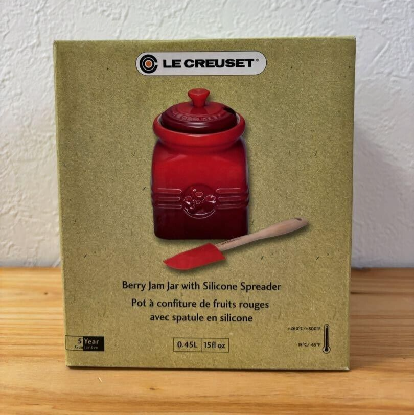 Le Creuset Jam Jar with Silicone Spreader 15 fl Ounce Cherry Red
