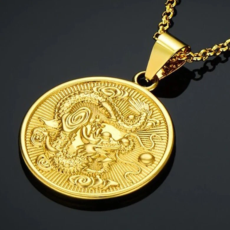 Collar de cadena colgante de dragón de 24" de plata de ley relleno de oro de 18k para hombre D674 Foto 4 de 4