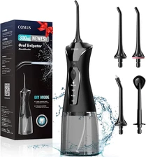 COSLUS Water Dental Flosser Pick for Teeth: 4 Modes Cordless Portable 300ML Larg