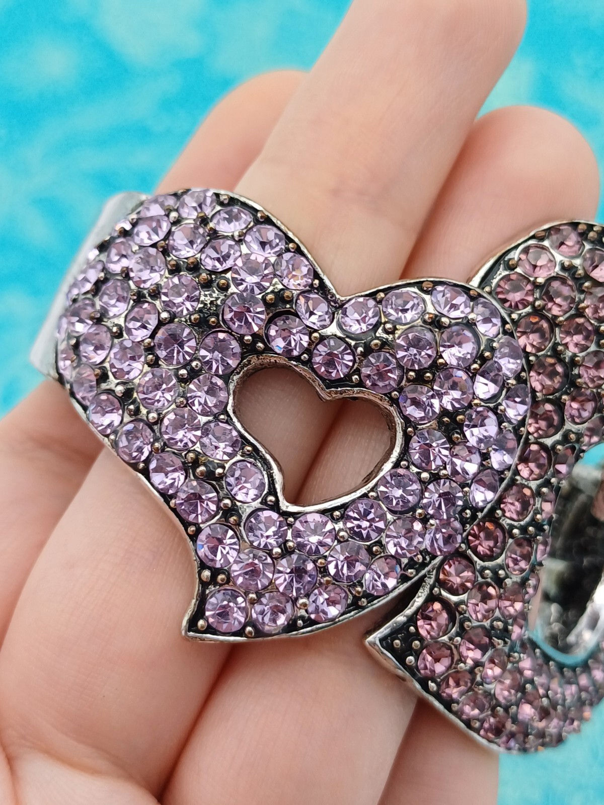Stunning Statement Pink & Lilac Rhinestone Heart … - image 7