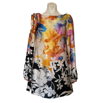 New Cache Floral day/work/party tunic 100% silk Size S
