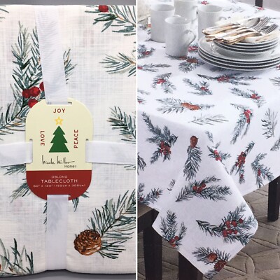 Nicole Miller Holiday Pinecone Berries Tablecloth Christmas Pine