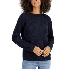 Tommy Hilfiger NWT Women  s Cate Boat Neck Cable Knit Sweater in Blue-Size Large