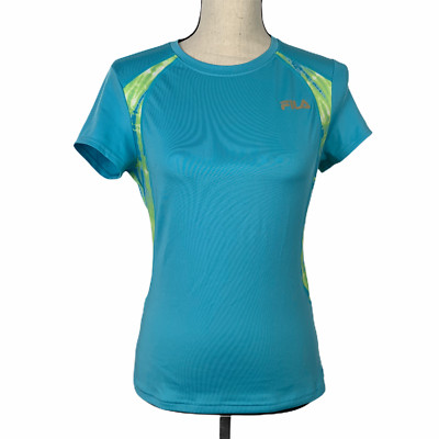 Fila Sport Athletic Top Womens Small Turquoise w/Lime Green Cap Sleeves Stretch