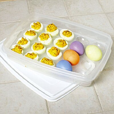 NEW 2 PC DEVILED EGG CONTAINER & SEAL HOLDS 20 NEW IN PACKAGE