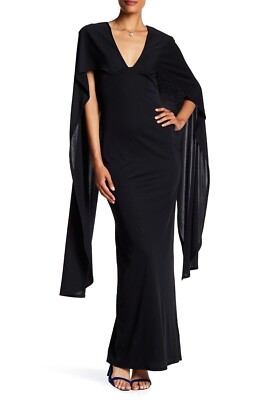 ABS Collection by Allen Schwartz Cape Black Jersey Gown Maxi Dress 