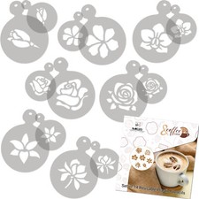 14 pezzi Stencil per Decorazione di Caffè e Biscotti // 11cm e 7cm // FIORI 