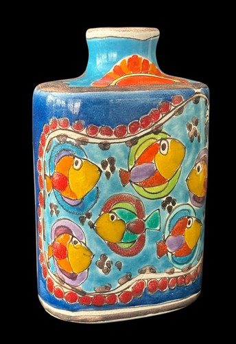 DeSimone Italy Art Pottery MCM Handmade Signed Bottle with Colorful Scene 1964 - Picture 9 of 20
