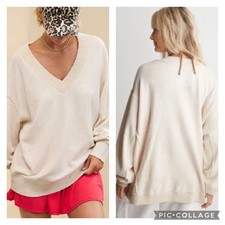 Aerie Vacay Everyday V-Neck Sweatshirt Light Pink Size Medium
