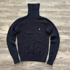 Vintage Ralph Lauren Sport Turtle Neck 100 Cotton Black Knit Sweater Size M