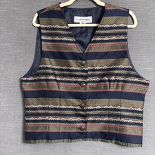Vintage Norton McNaughton Vest 14 Blue Gold Striped Button Front 90s Y2K USA