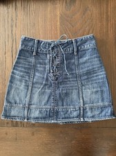 Abercrombie and Fitch Jean Mini Skirt Womens Size 00 Lace Up Fly Denim Blue