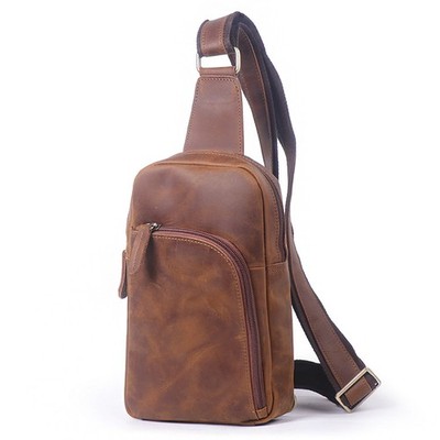Men's Retro Leather Chest Bag Women's Leather Crossbody Bag Large