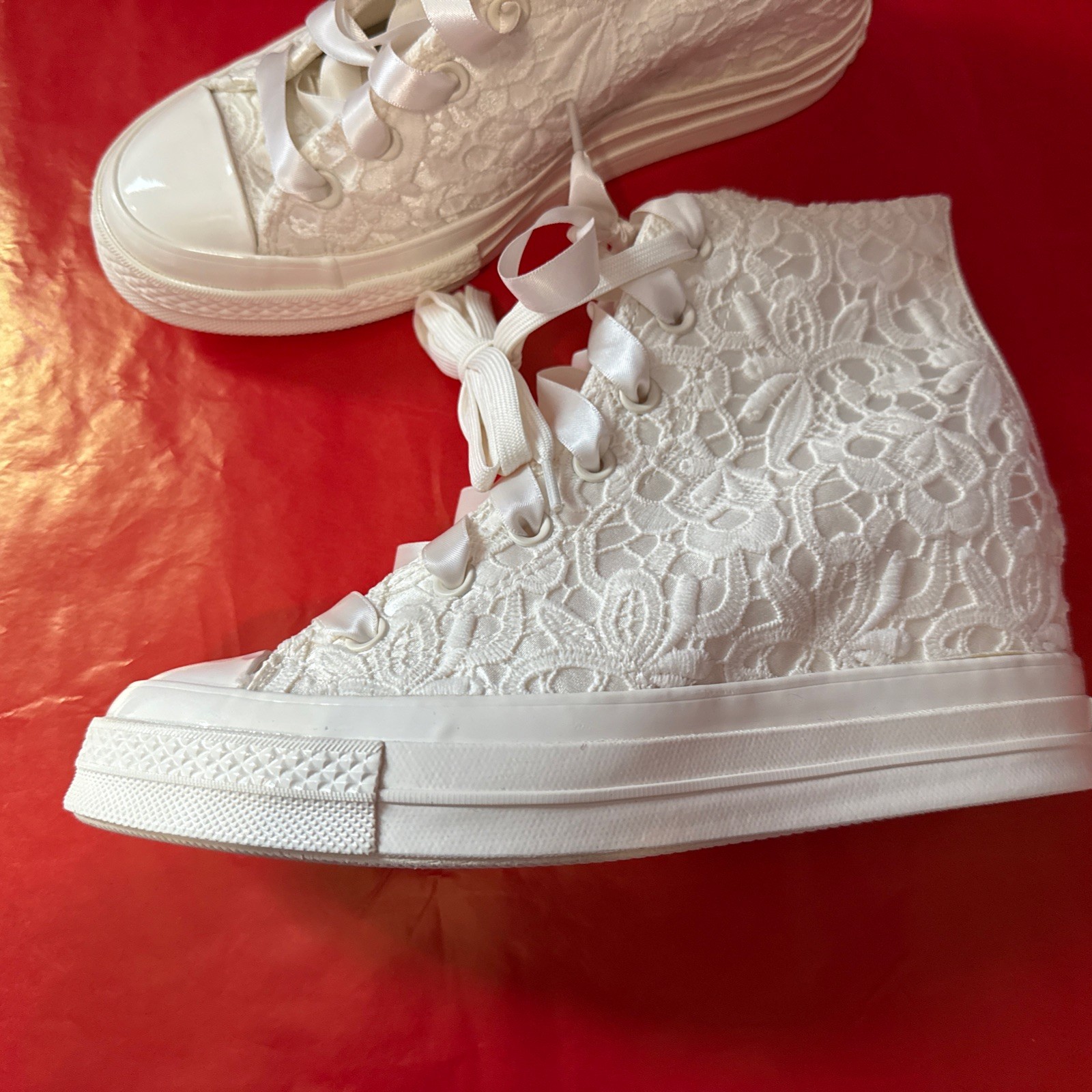 New Converse Chuck Taylor Sz 9 Egret/Black Sneakers Women Shoes Bridal Crochet thumbnail 8