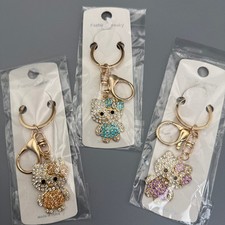 Set of 3 Feline Keychain Set OS Multicolor New Rhinestone Purse Charms Unbranded