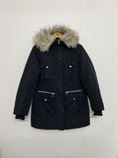 H&M Divided Women's Black Parka Coat | Faux FurHood | Winter Jacket | Size S