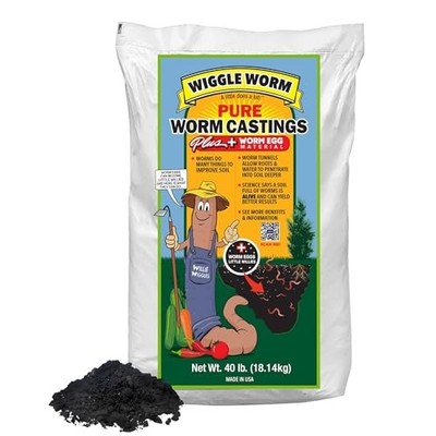Wiggle Worm 100% Pure Worm Castings Plus Worm Egg Material, 40lbs - Organic
