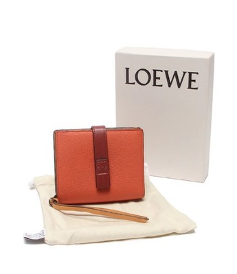 LOEWE Anagram Bifold Compact Wallet Leather Women Used Zipper Coin Purse Auth