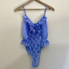 Vintage Lingere Delicates Lavender 80s Teddy Lacy Leotard Nightie Womens M
