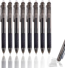 Retractable Black Gel Pens - Fine Point 0.5Mm Blue Pens, Smooth  for Writing, Dr