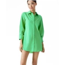 Alice + Olivia XS Garden Green Button Front Shirt Dress Long Sleeve NWT