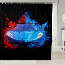 Teens Sports Car Bath Curtain Blue Race Car Shower Curtain for Boys Men, Red ...