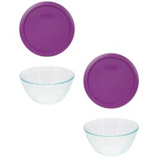 Pyrex 7403 10 Cup Glass Mixing Bowl and 7403-PC Thistle Purple Lid (2-Pack)