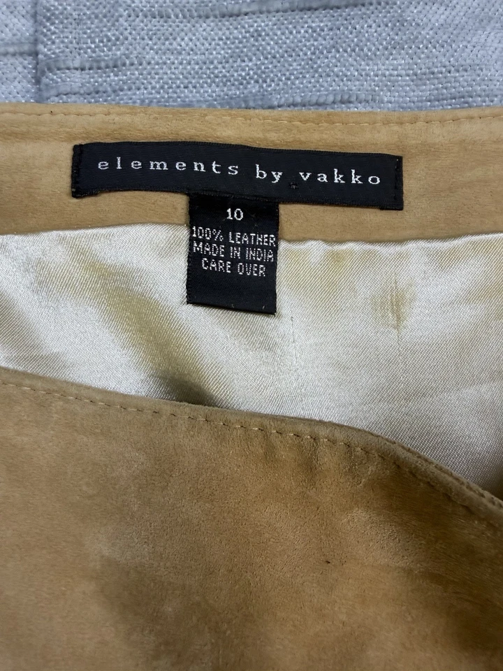 Vintage Tan Elements by Vakko Genuine Leather Suede Skirt Size 6 Pencil - Image 2 of 4