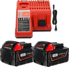 2 Pack 50Ah 18V Battery and Charger Replacement for Milwaukee M18 Tools