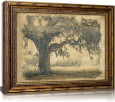 Vintage Gold Framed Tree Wall Art, Antique Oak Tree Forest Landscape Canvas Prin