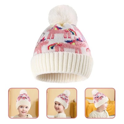 Kids Winter Knit Hat with Plush Cartoon Warm Hat for Boys Girls
