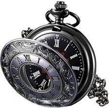 Vintage Pocket Watch for Men with Roman Numerals and Chain, 1Pc