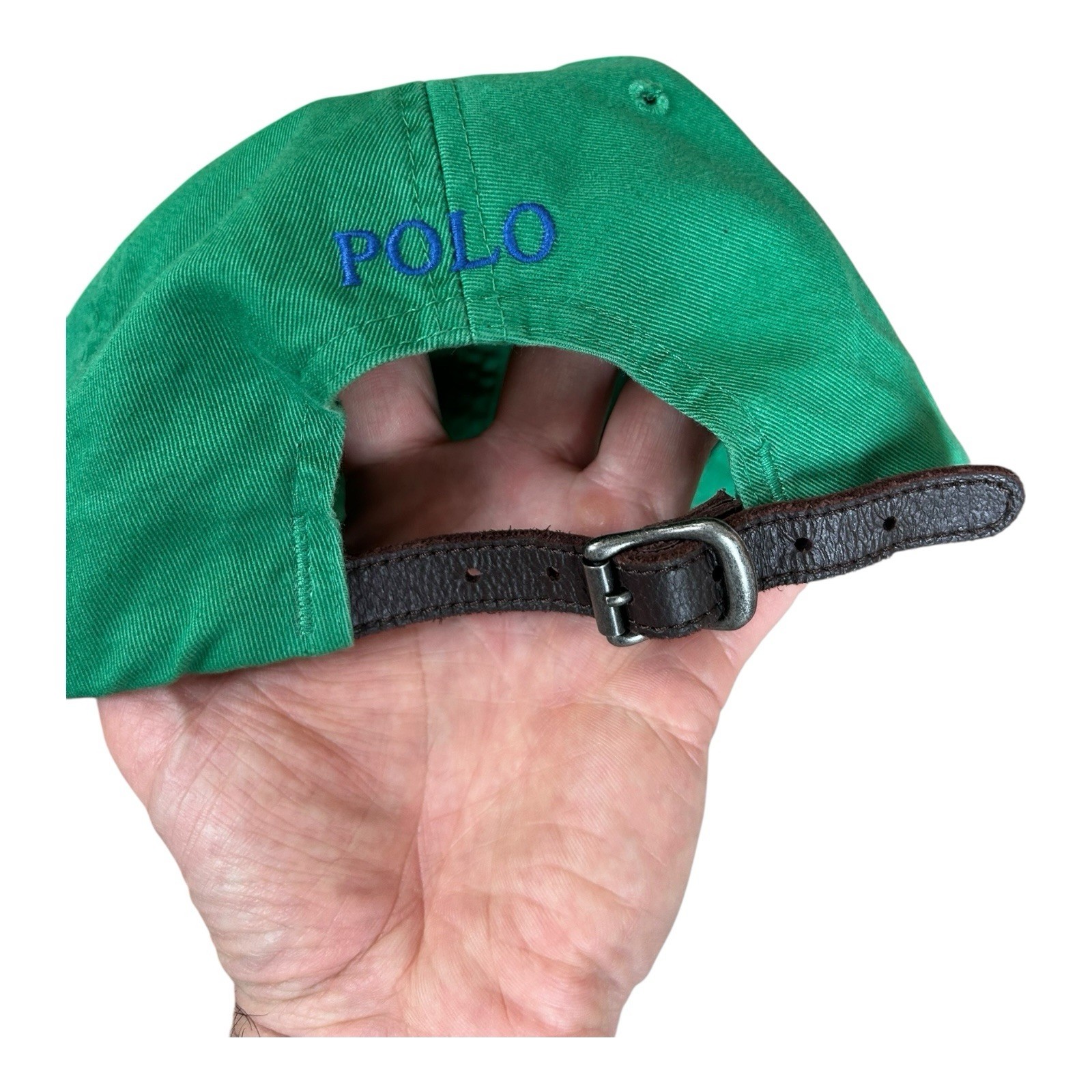 Cappello Polo Ralph Lauren papà verde blu pony cinturino pelle berretto baseball regolabile