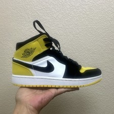 Jordan Air Jordan 1 Mid Unisex  Mid Top Leather Sneakers Yellow/Black 8