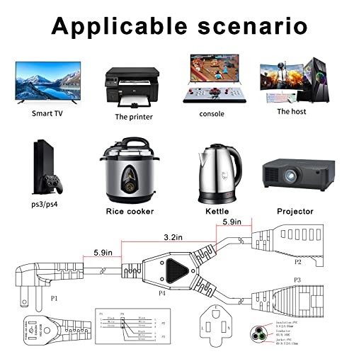 Power Cord Extension Y Splitter - 1 to 2 Way Outlet Adapter NEMA 5 1FT 1-Pack