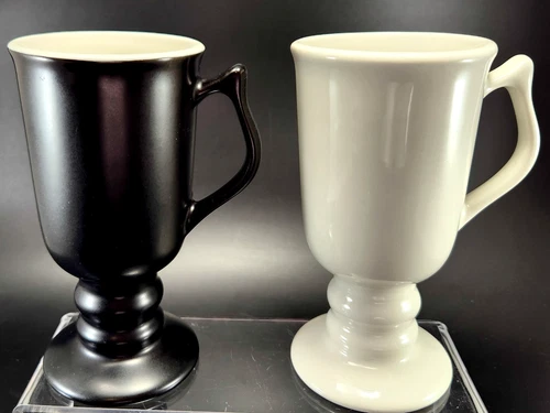 Hall Irish Coffee Mugs 10oz Set of 2 White Black Pedestal Restaurantware 1273