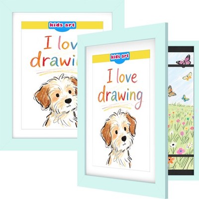 2-Pack, 10'' x 12.5'' Light Blue Wooden Kids Art Frame with Magnetic Door   Dis...