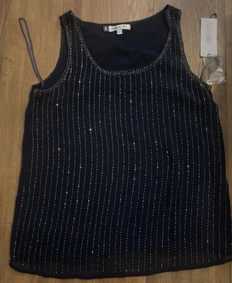 Jennifer Lopez Blouse Womens size XS Blue Beaded Embellished  Lined Sleeveless