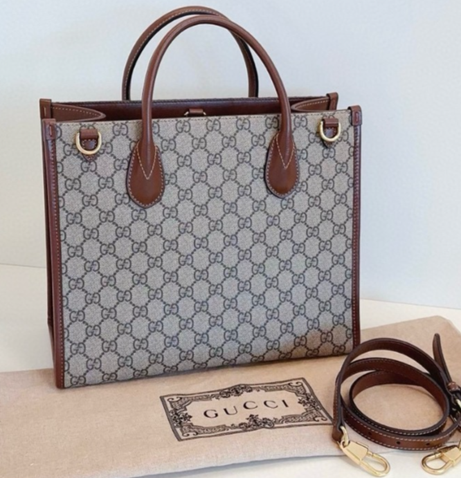 GUCCI Retro Monogram Canvas 2WAY Tote Crossbody Shoulder Bag in Brown