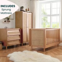 Baby Cot Bed with Wooden Nursery Furniture Set 4 Piece Nursery Set, Light Oak