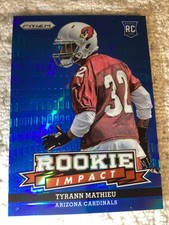 2013 Panini Prizm Rookie Impact Wal-Mart Blue Prizm Tyrann Mathieu #21 RC Card. rookie card picture