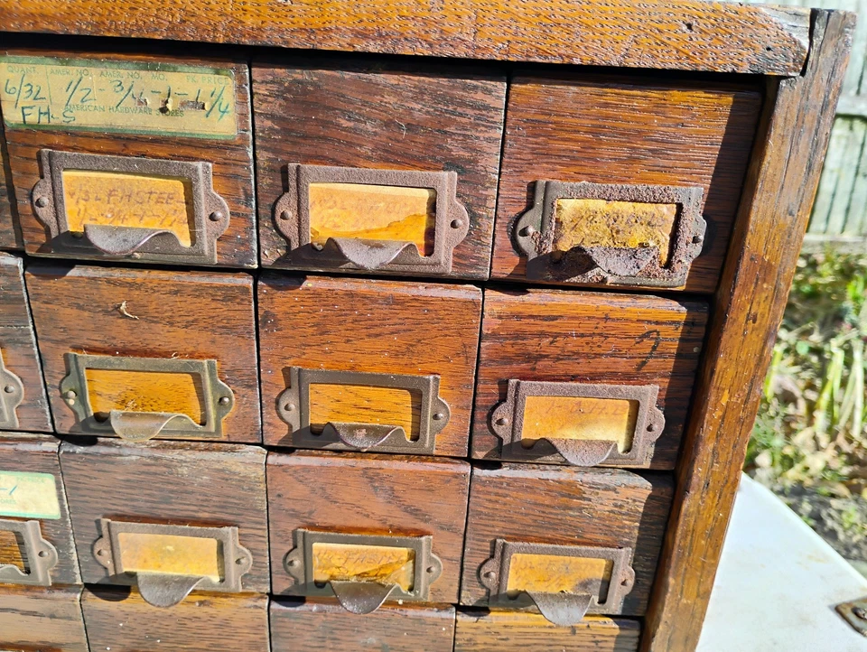 Vintage 32 Drawer Apothecary / American Hardware Store Oak Wooden Cabinet - Image 3 of 4