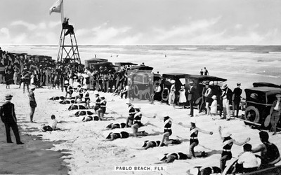Life Guards & Cars Pablo Beach Florida FL - Reprint