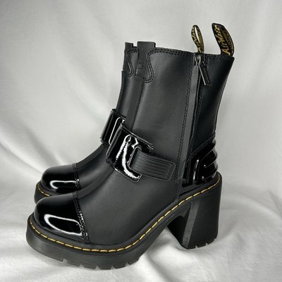 Dr. Martens Gaya Chelsea Strap Black Patent Sendal Leather Heeled Boots Womens 7