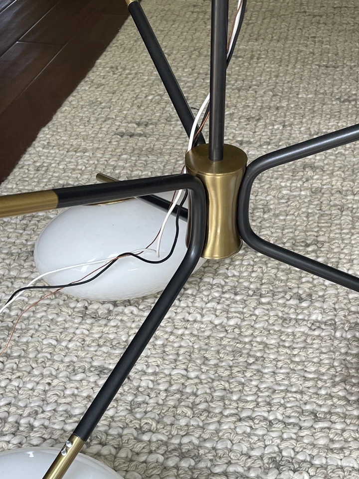 West Elm Champignon 3 Light Chandelier Modern Art Deco Milk Glass  - Image 2 of 4