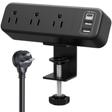 Desk Clamp Power Strip with USB C, 3 Outlet Desktop Mount Station...