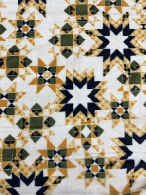 Green Blue Ivory Anti-Pill Cheater Quilt Patchwork Fleece Fabric BTY #53