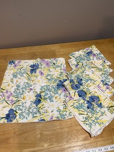 Vtg Floral Cloth Napkins Tulips Flowers Cottage 17"X17" Set Of 6 Spring Garden